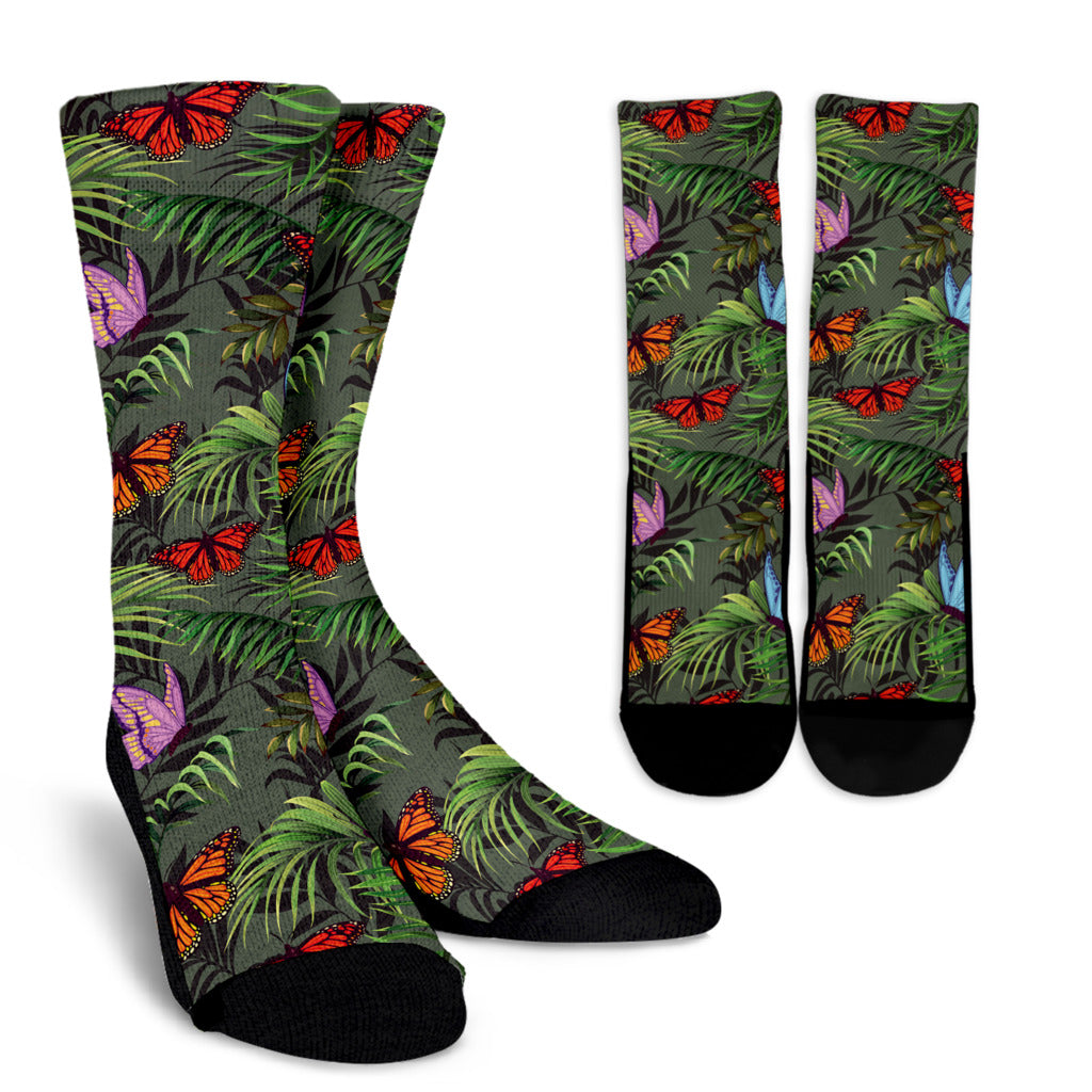 Monarch Butterfly Pattern Print Design 04 Crew Socks