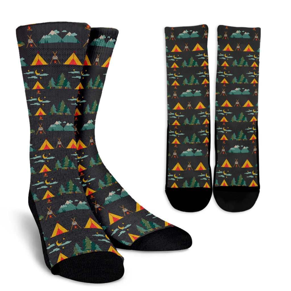 Camping Tent Pattern Print Design 03 Crew Socks