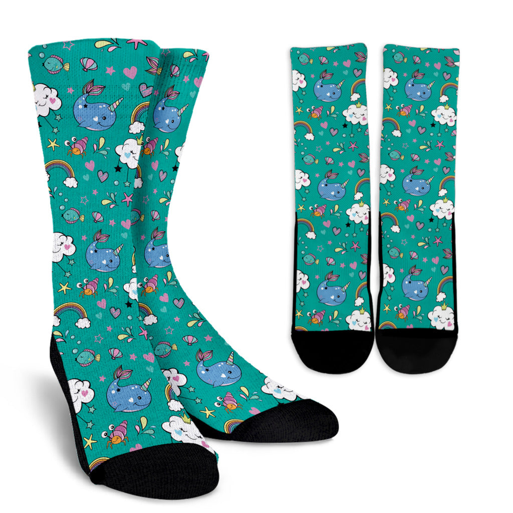 Narwhal Pattern Print Design 04 Crew Socks