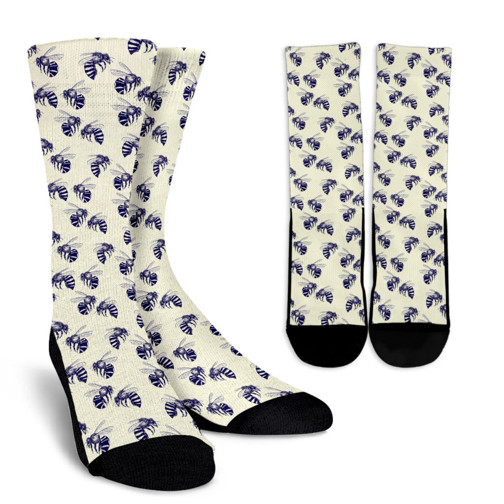 Bee Pattern Print Design 02 Crew Socks
