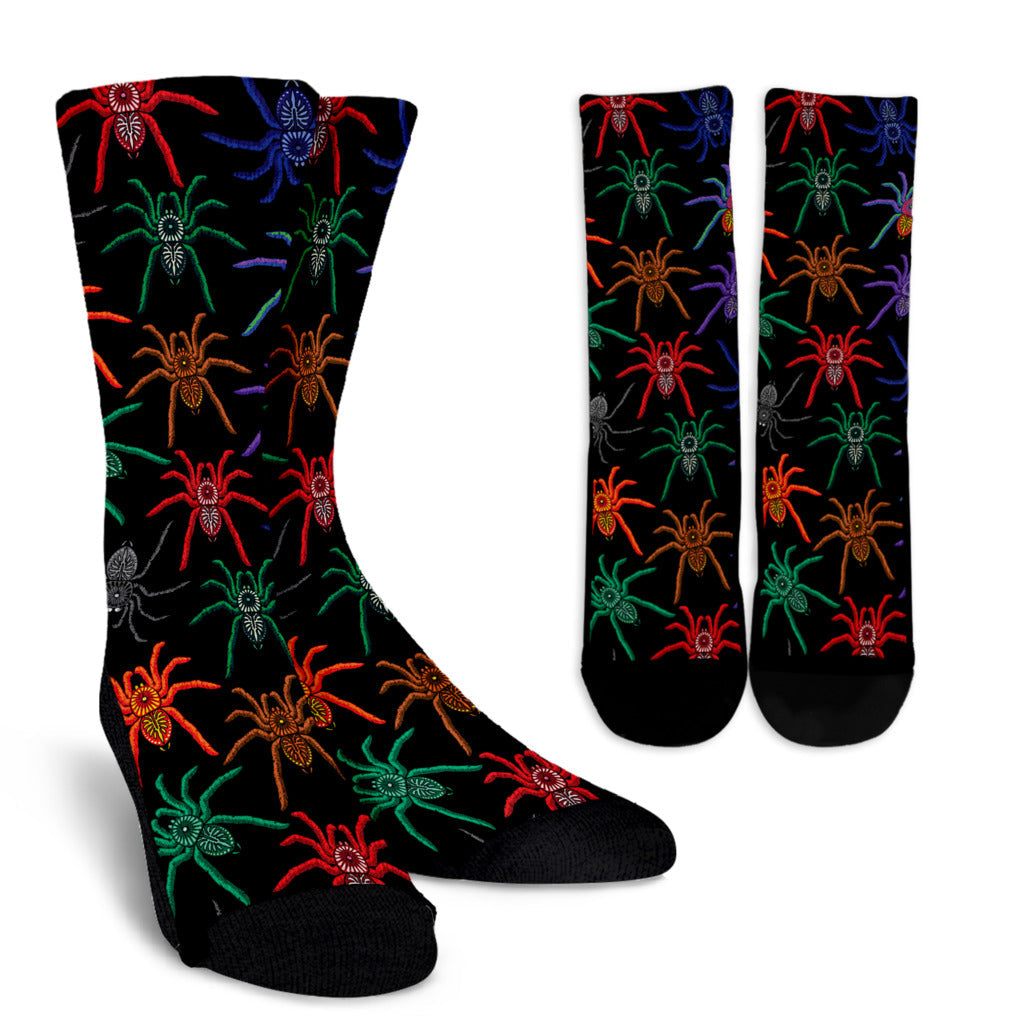 Tarantula Neon Color Pattern Print Design 03 Crew Socks