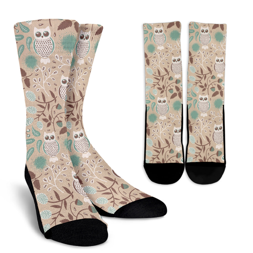 Owl Pattern Print Design A02 Crew Socks