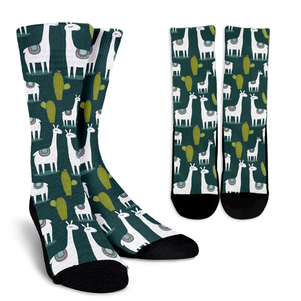 Llama Cactus Pattern Print Design 02 Crew Socks