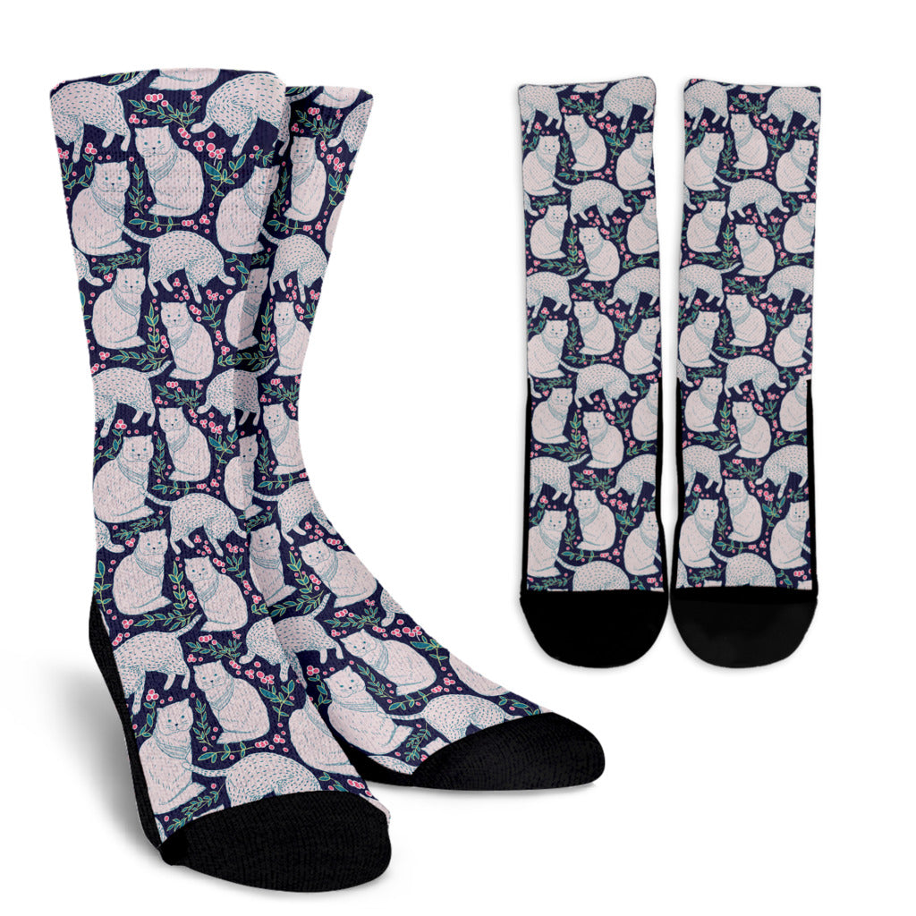 Cat Pattern Print Design 06 Crew Socks