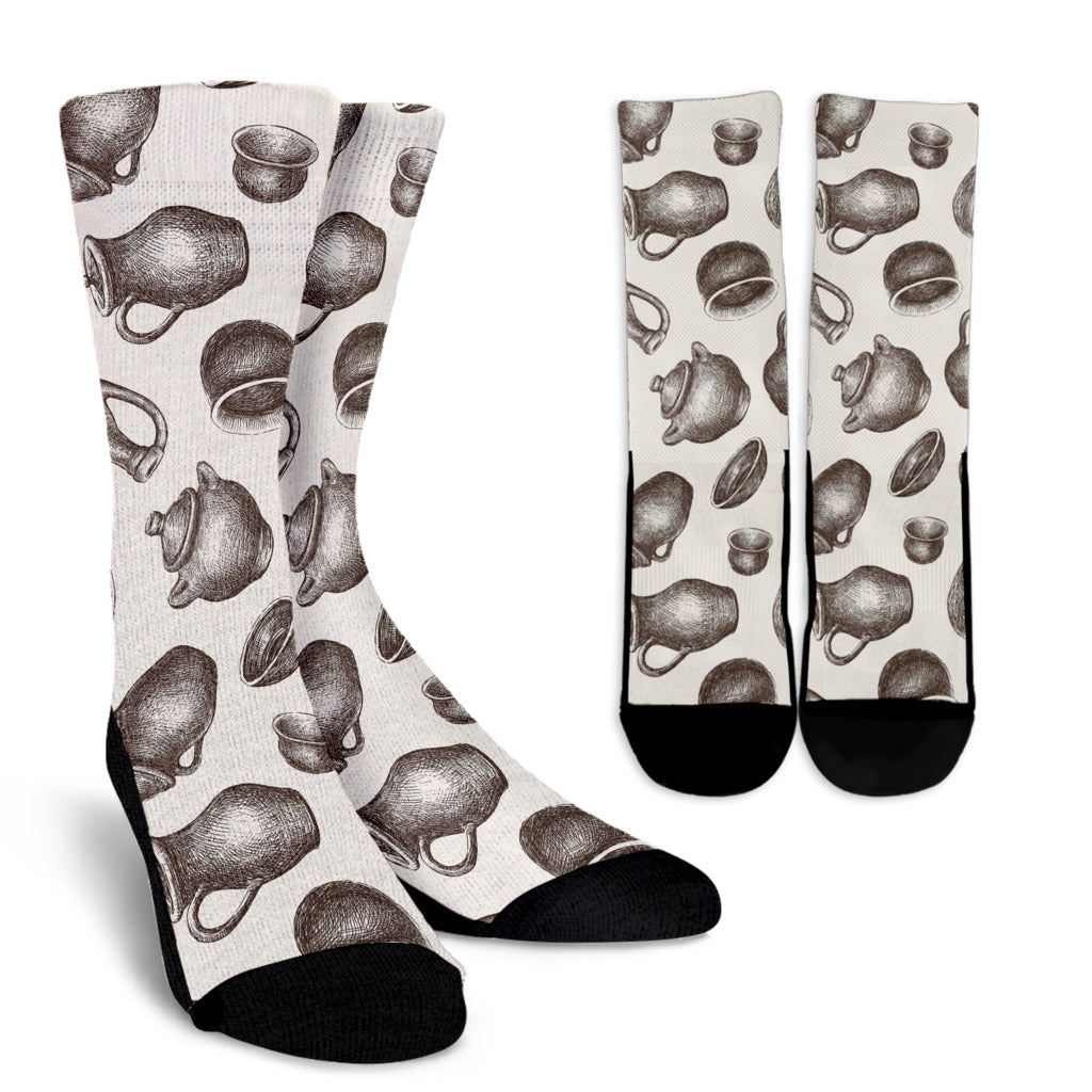 Pottery Pattern Print Design A01 Crew Socks