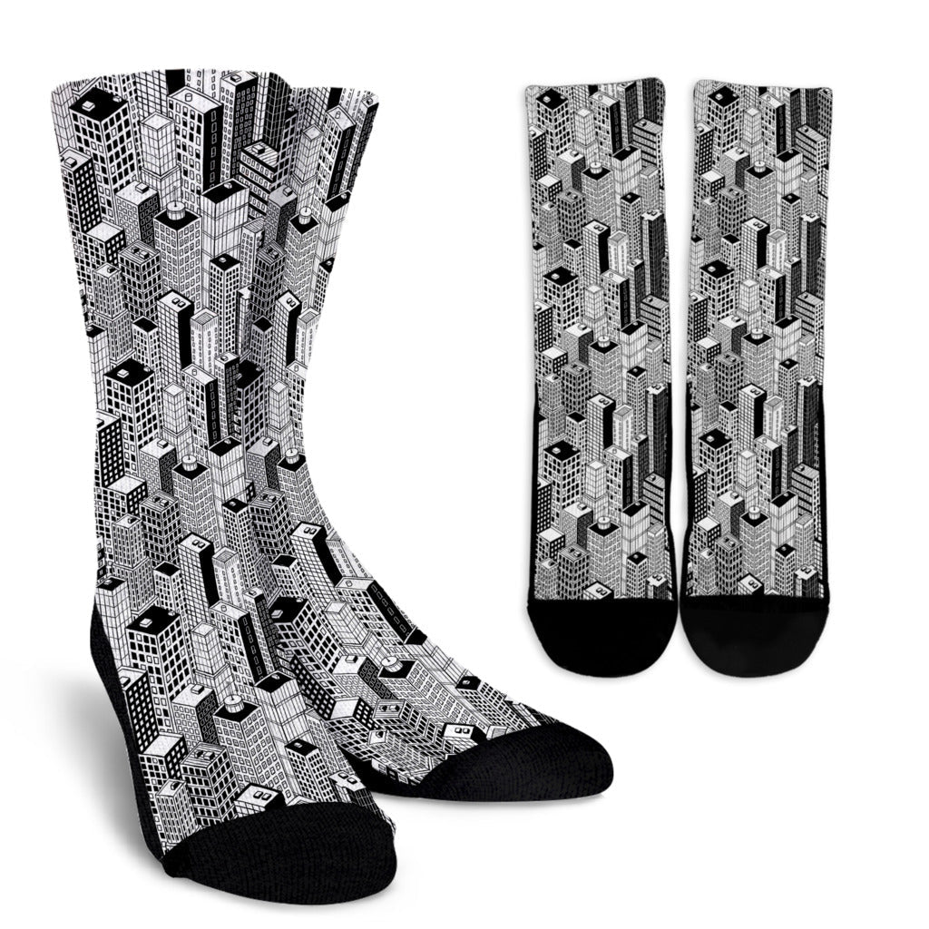 City Pattern Print Design 02 Crew Socks