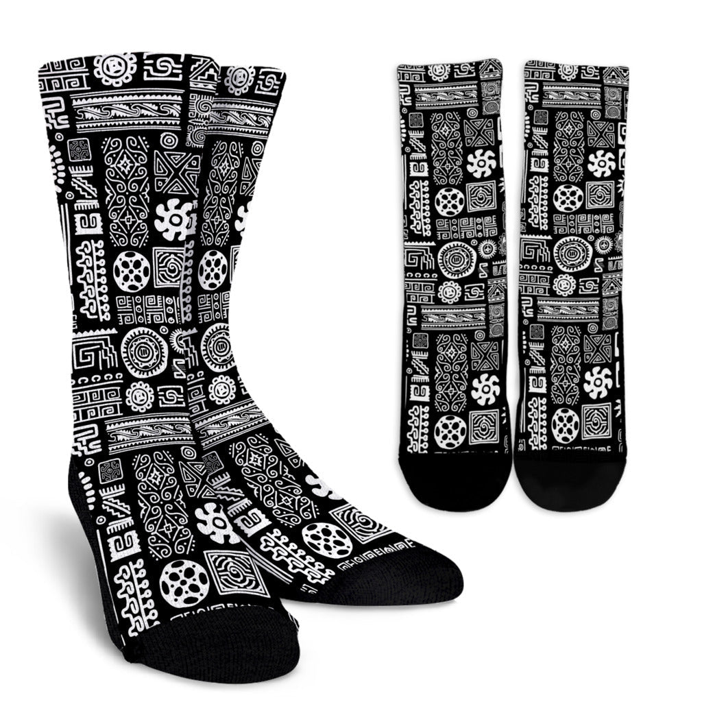 Polynesian Pattern Print Design A02 Crew Socks