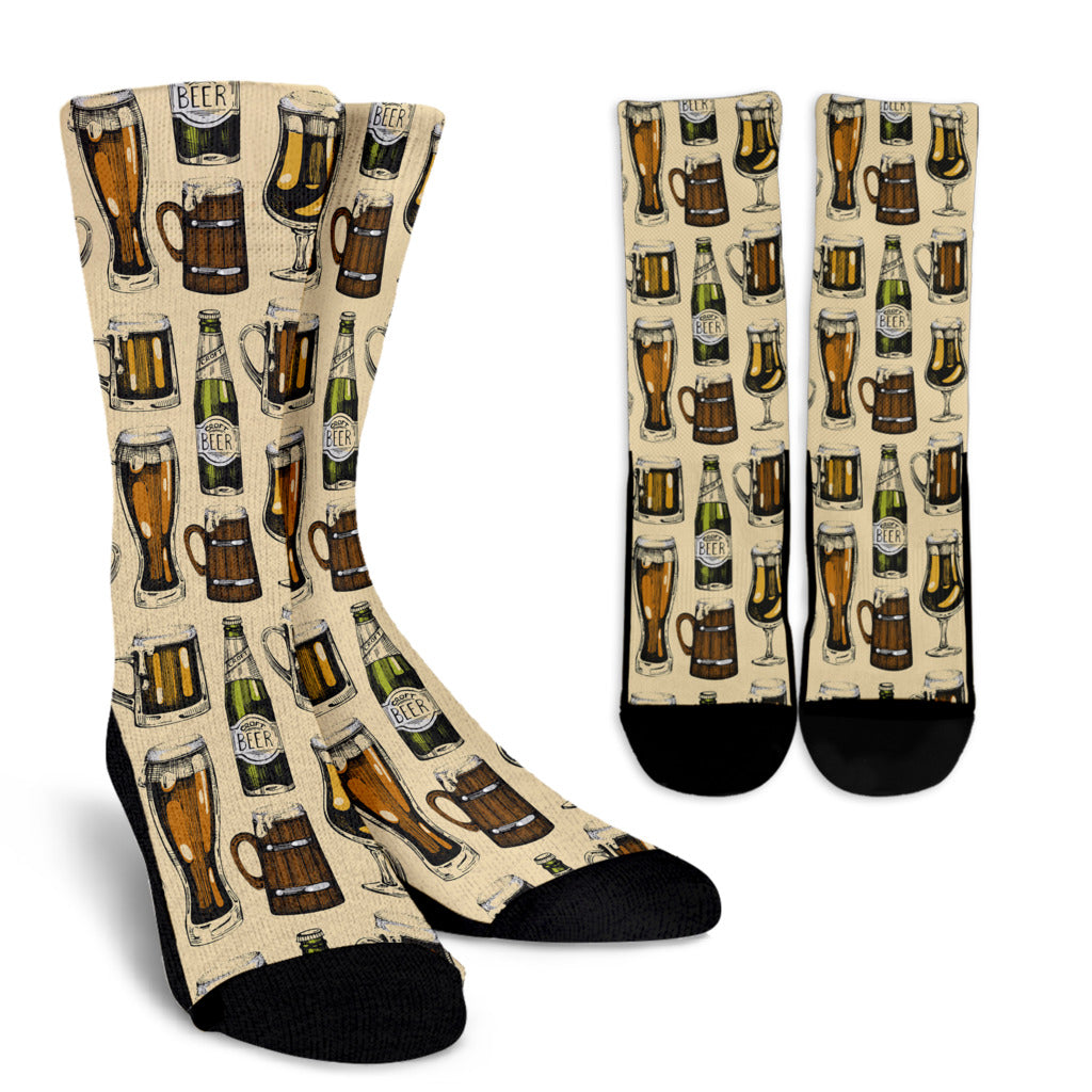 Beer Pattern Print Design 04 Crew Socks