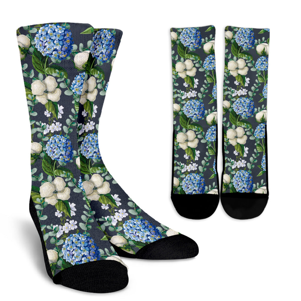 Hydrangea Pattern Print Design 02 Crew Socks