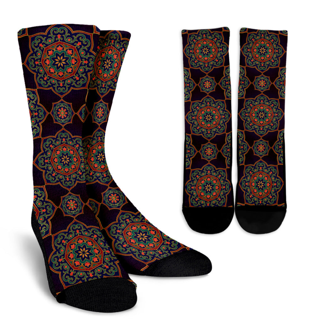 Medallion Pattern Print Design 03 Crew Socks
