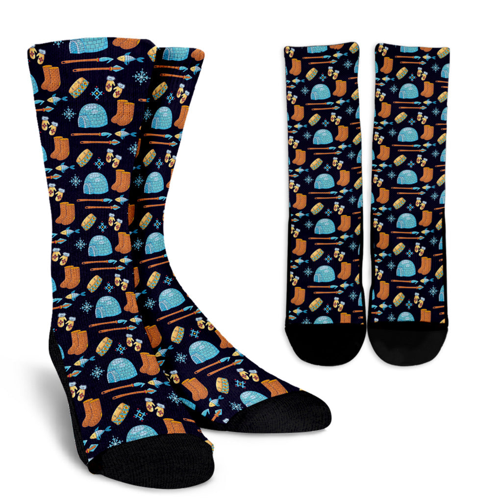 Eskimo Pattern Print Design 02 Crew Socks