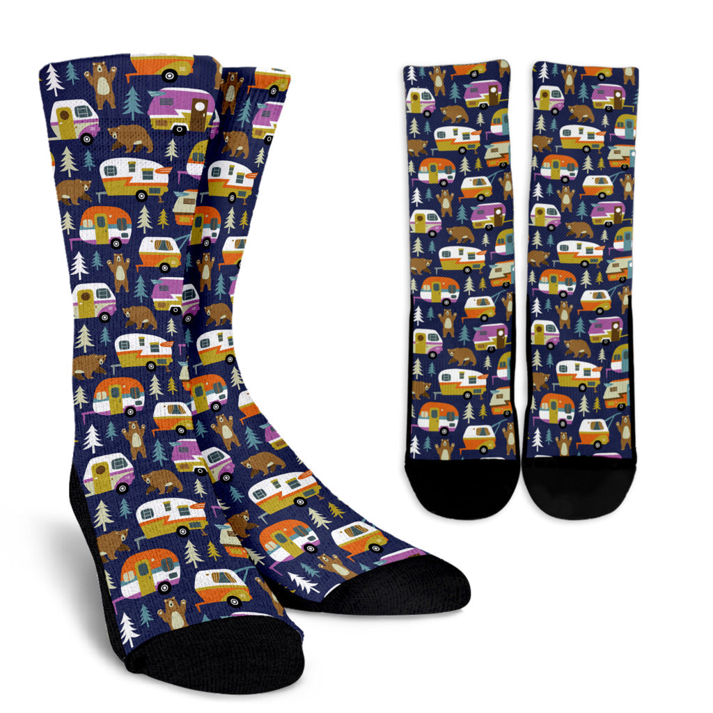 Camper Pattern Print Design 04 Crew Socks