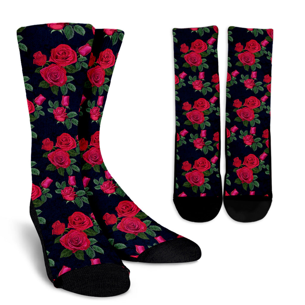 Rose Pattern Print Design A04 Crew Socks