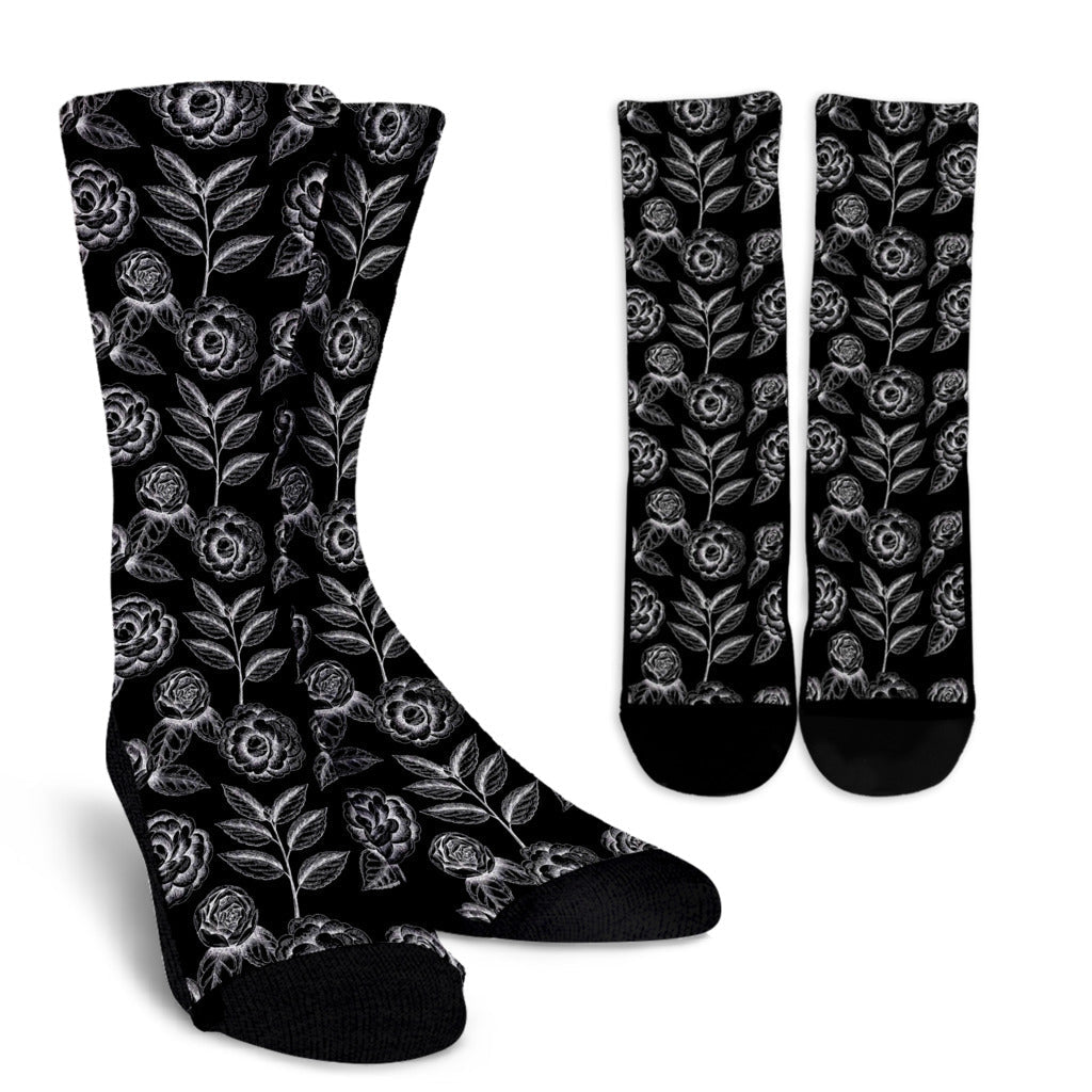 Camellia Pattern Print Design 02 Crew Socks
