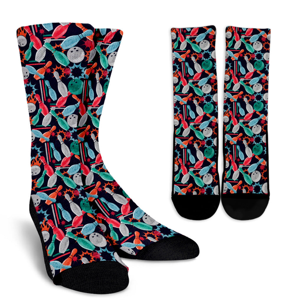 Bowling Pattern Print Design 08 Crew Socks