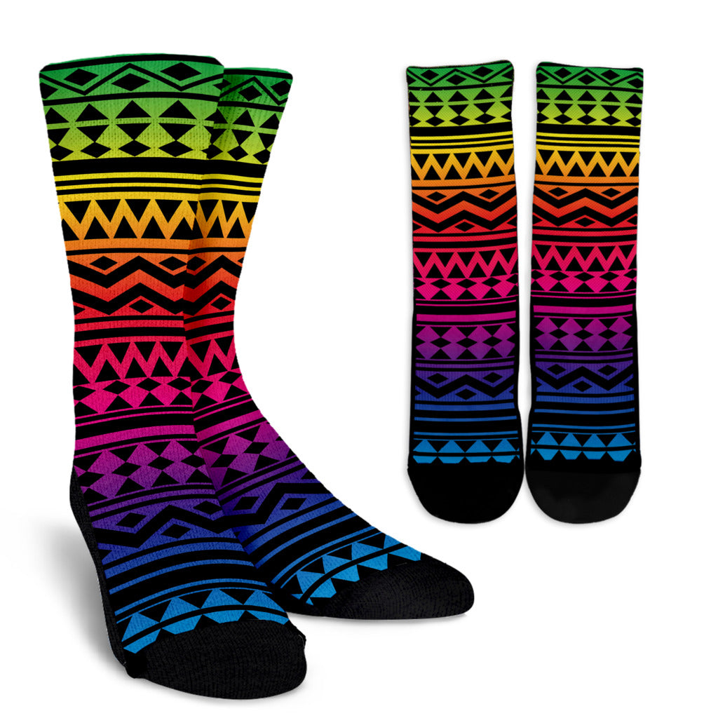 Rainbow Tribal Pattern Print Design A02 Crew Socks