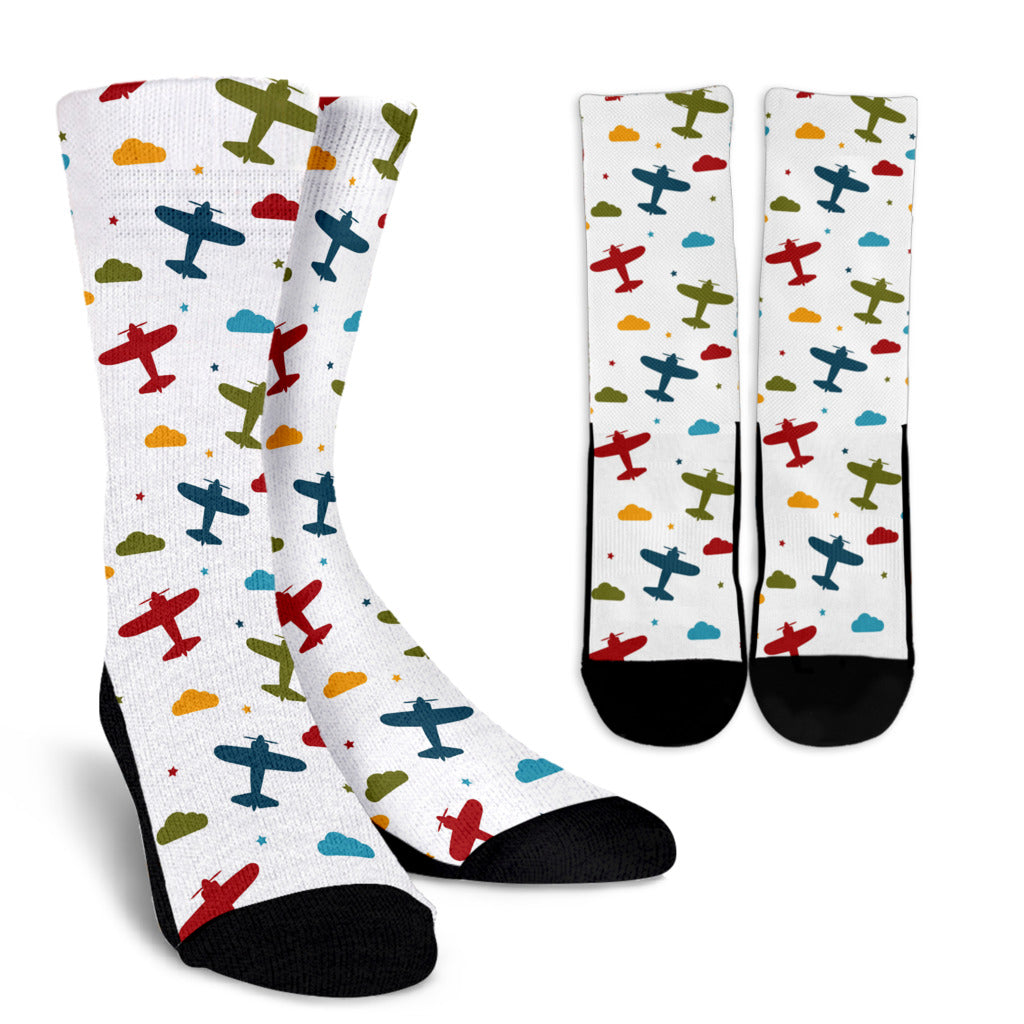 Airplane Pattern Print Design 06 Crew Socks