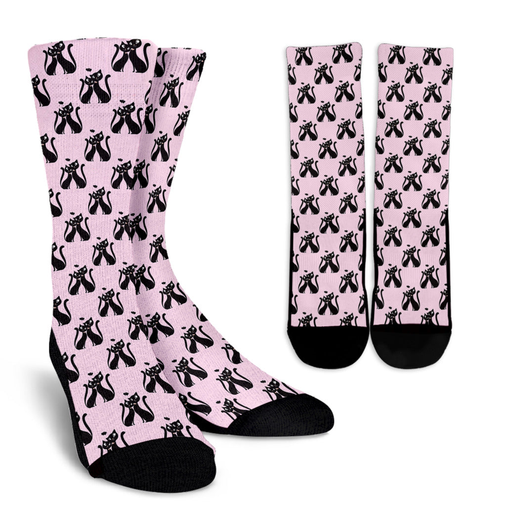 Black Cat Pattern Print Design 01 Crew Socks