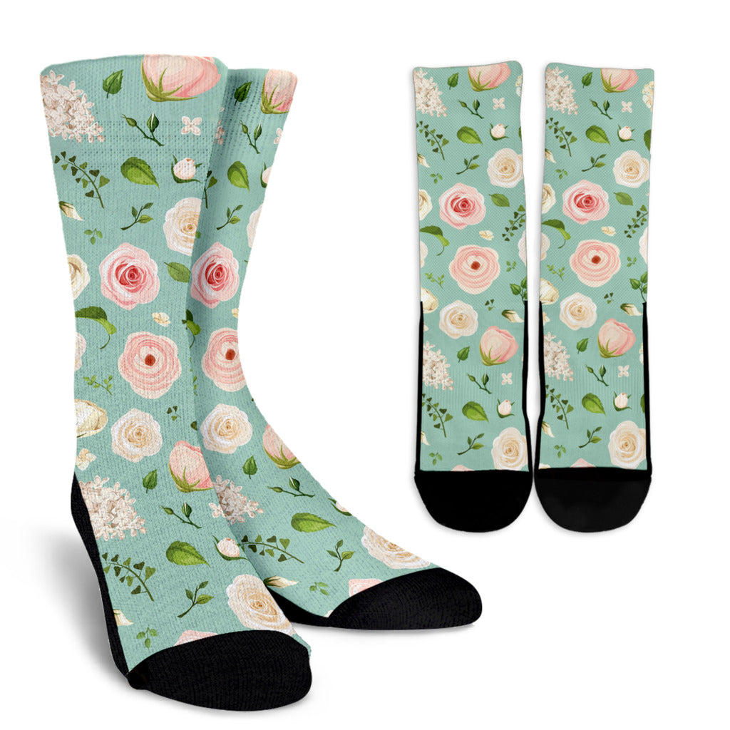 Lisianthus Pattern Print Design 01 Crew Socks