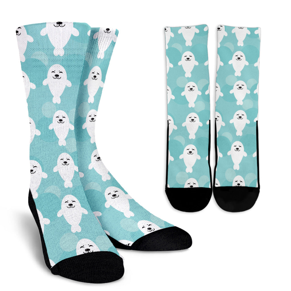 Sea Lion Baby Pattern Print Design 01 Crew Socks