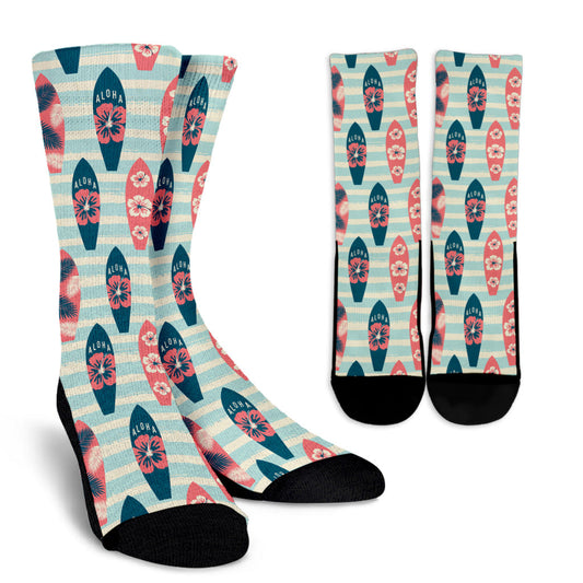 Aloha Hawaii Surfboard Pattern Print Design 02 Crew Socks