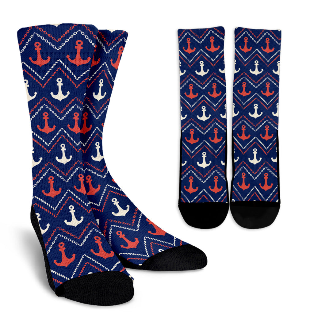 Anchor Pattern Print Design 07 Crew Socks