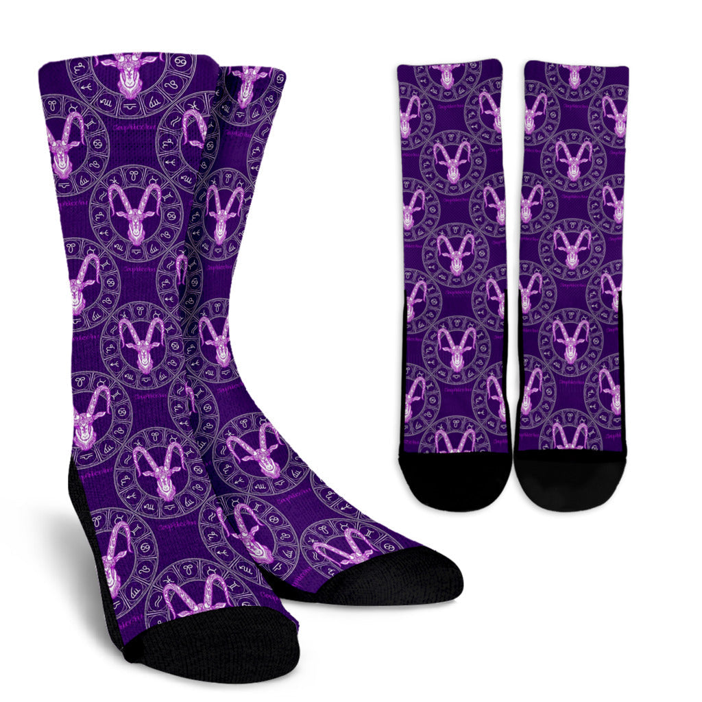 Capricorn Zodiac Pattern Print Design 04 Crew Socks