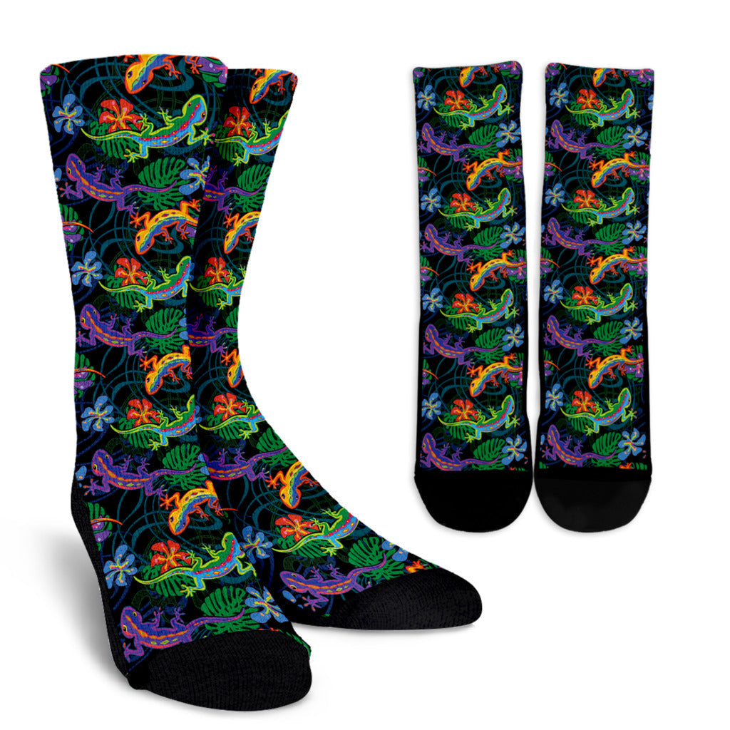 Gecko Colorful Pattern Print Design 01 Crew Socks