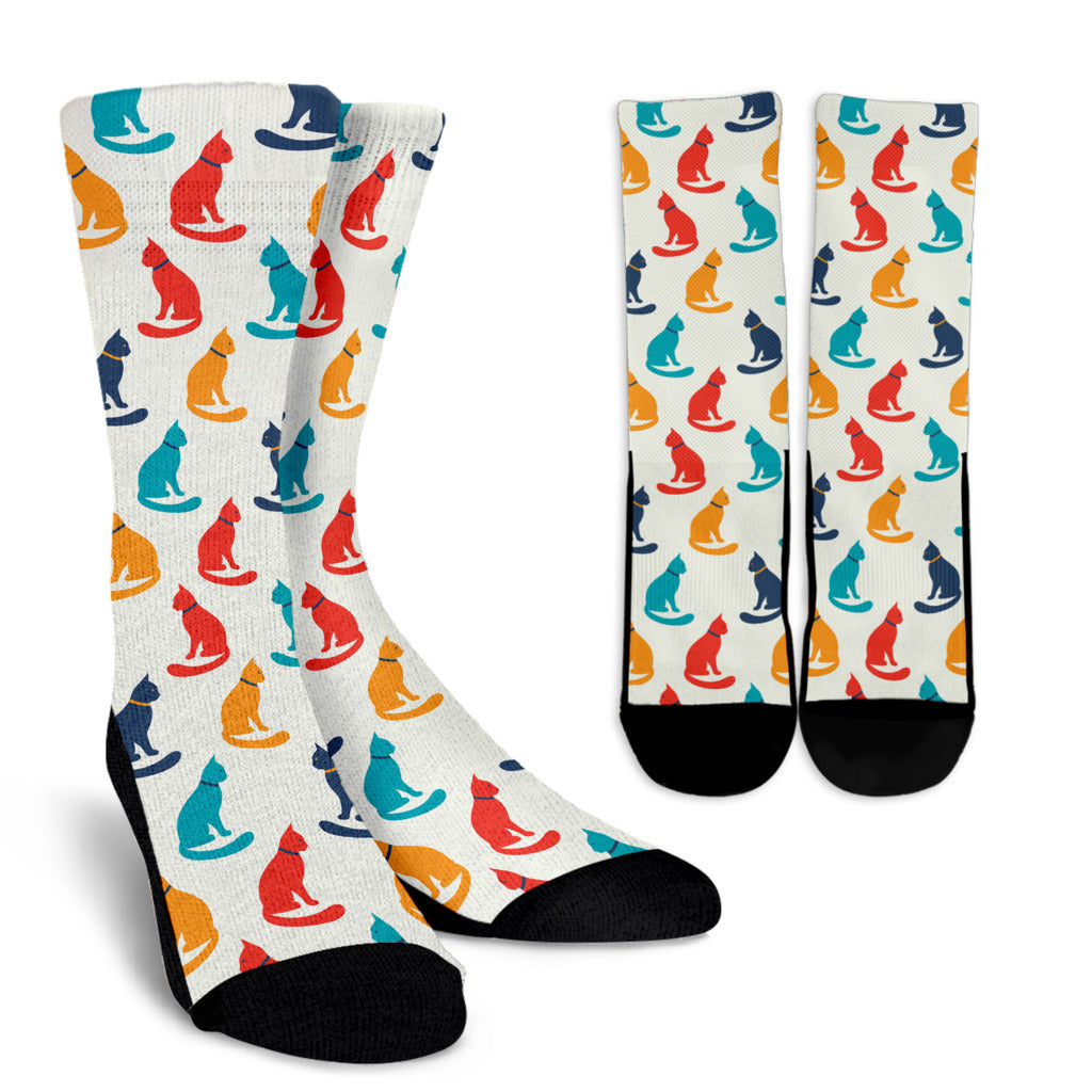 Cat Pattern Print Design 03 Crew Socks