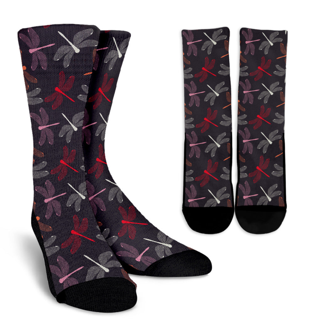 Dragonfly Pattern Print Design 01 Crew Socks