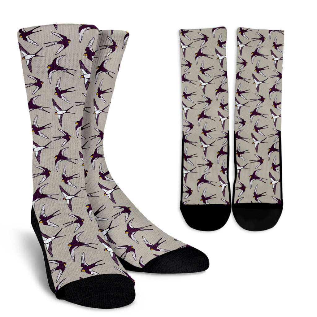 Swallow Bird Pattern Print Design 03 Crew Socks