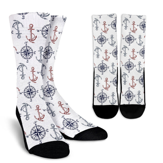 Anchor Pattern Print Design 06 Crew Socks