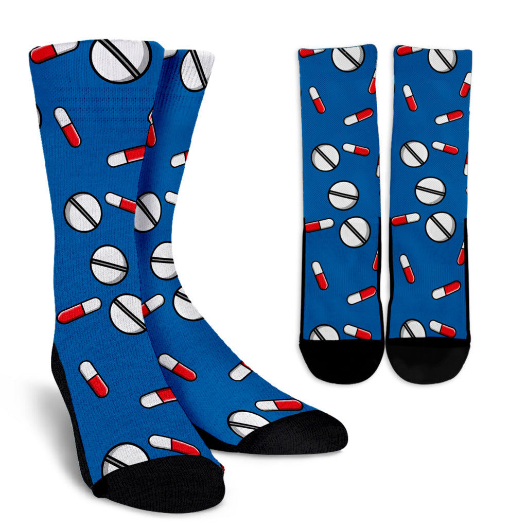 Pill Pattern Print Design A05 Crew Socks