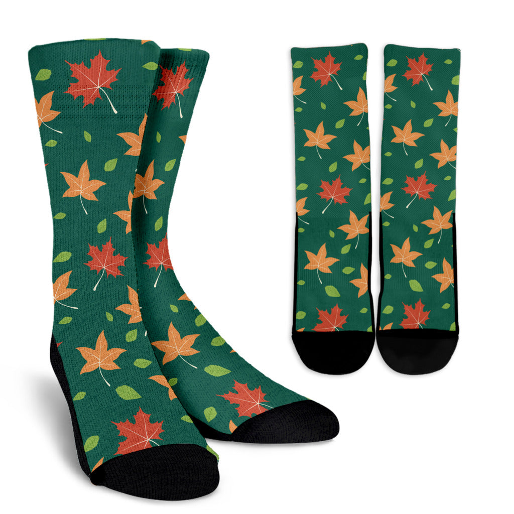 Maple Leaf Pattern Print Design 04 Crew Socks