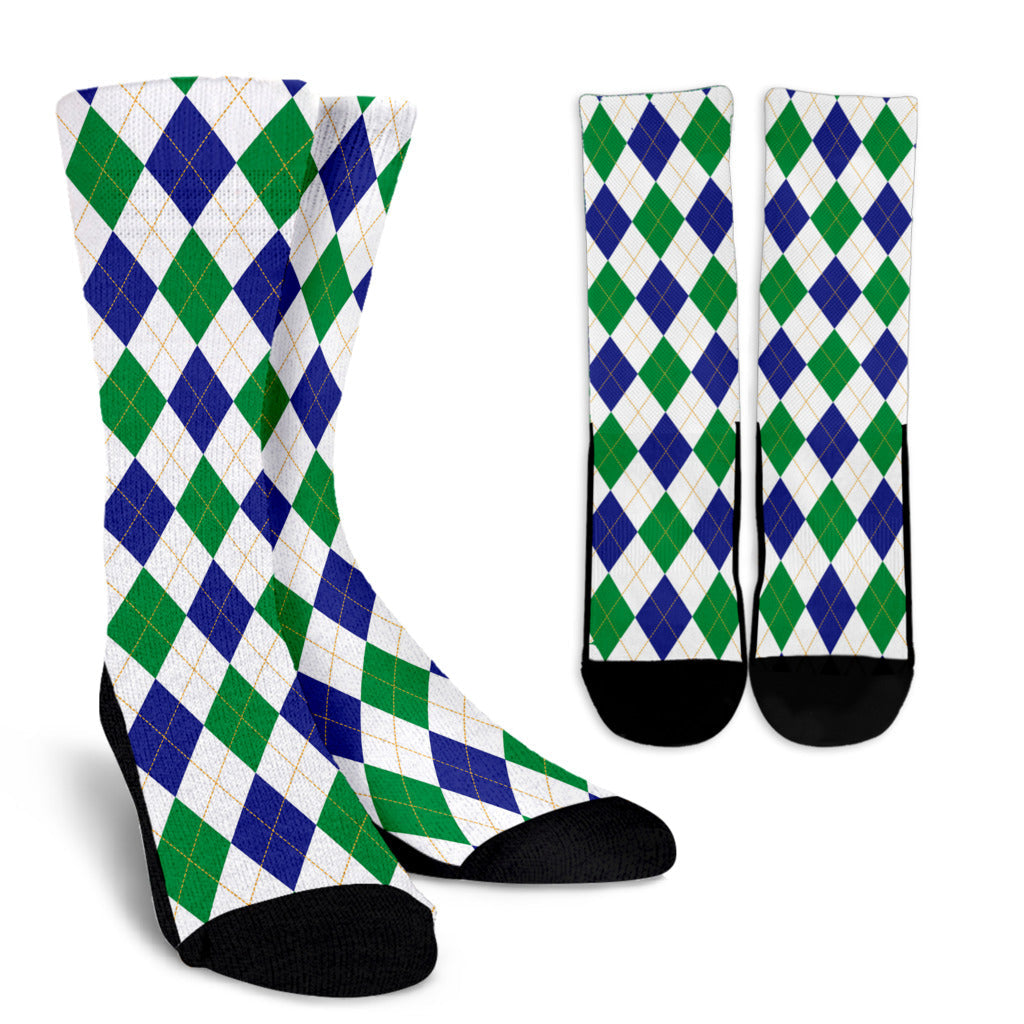 Argyle Green Blue Pattern Print Design 03 Crew Socks