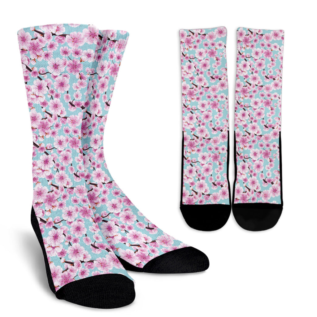 Cherry Blossom Pattern Print Design 01 Crew Socks