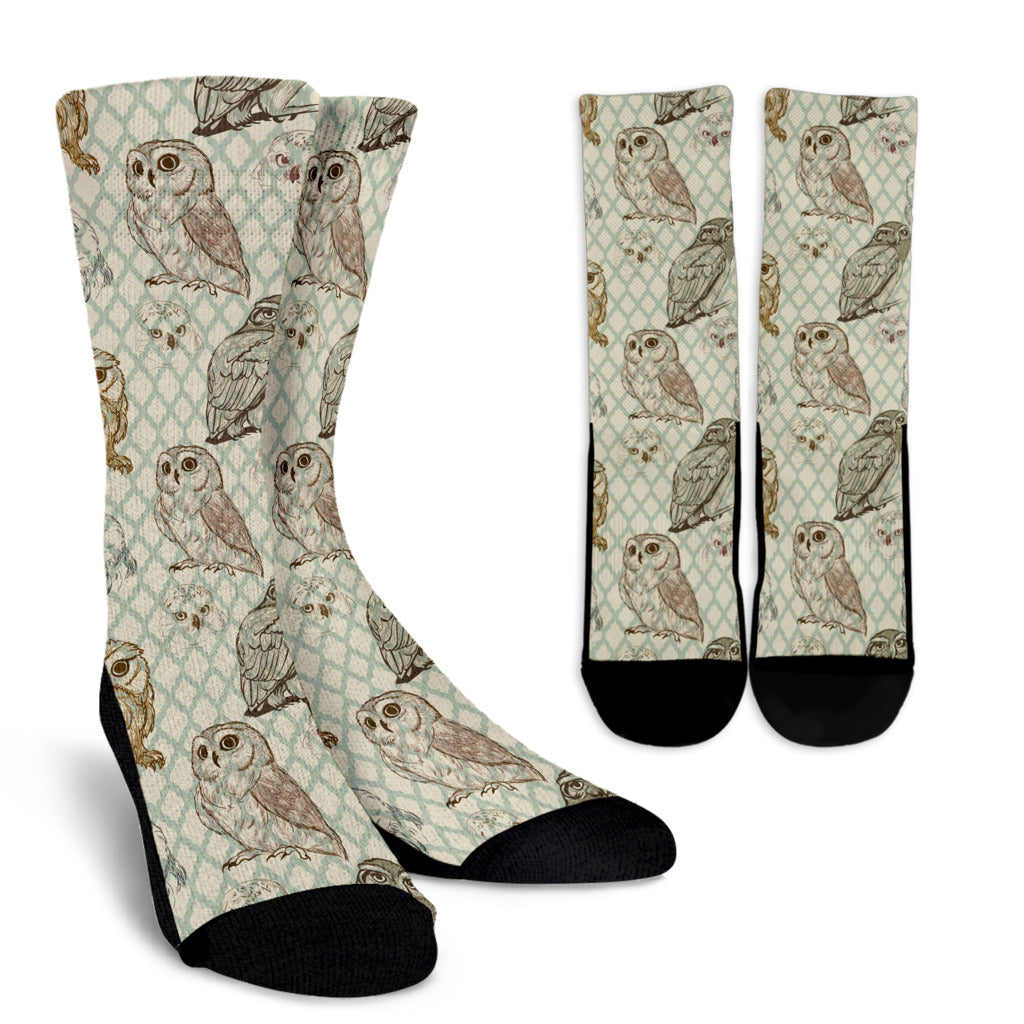 Owl Pattern Print Design A03 Crew Socks