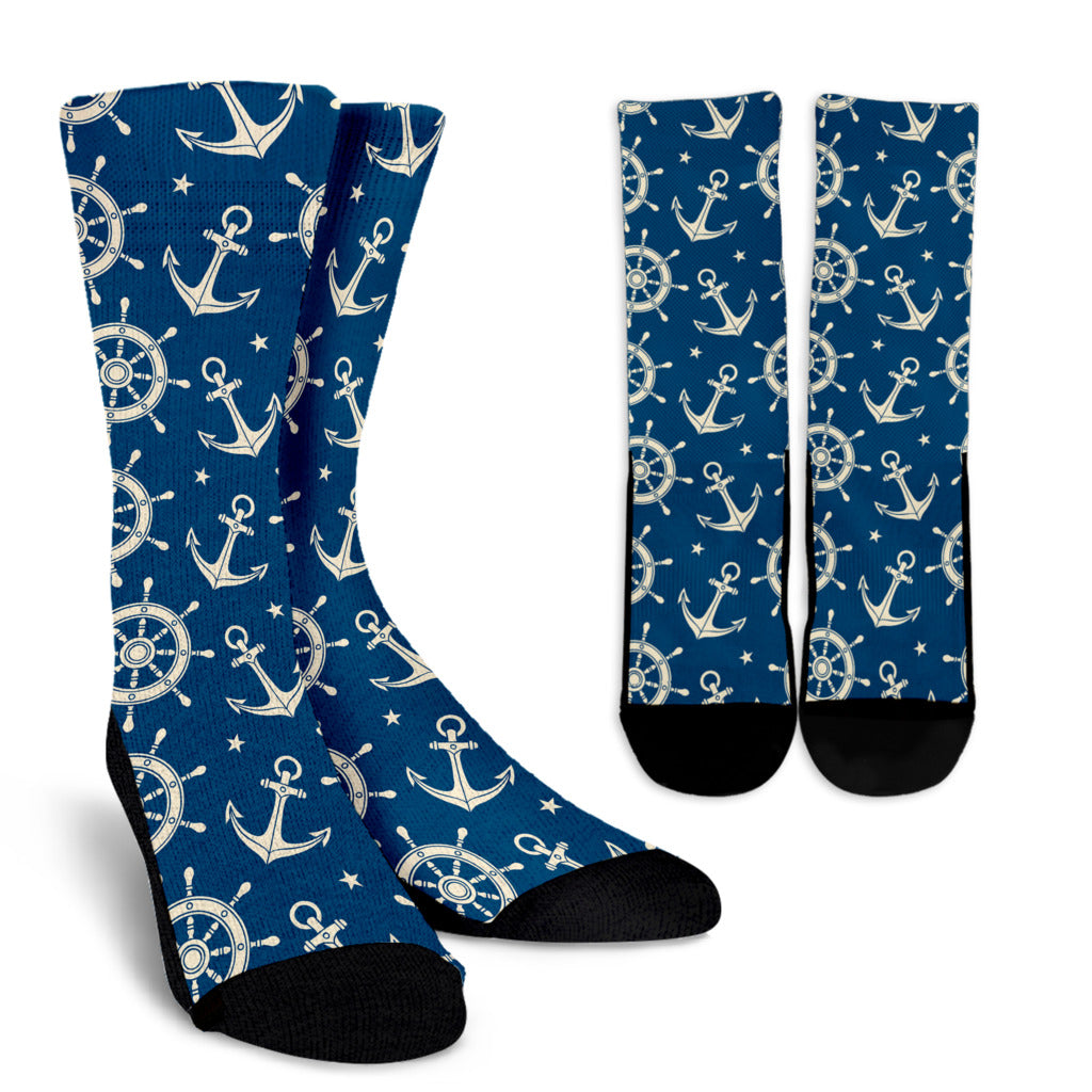 Anchor Pattern Print Design 01 Crew Socks