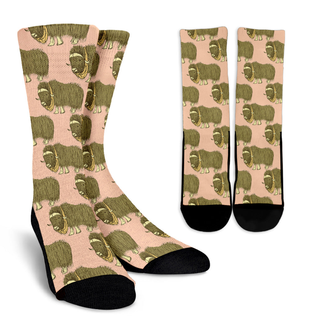 Yak Pattern Print Design 01 Crew Socks