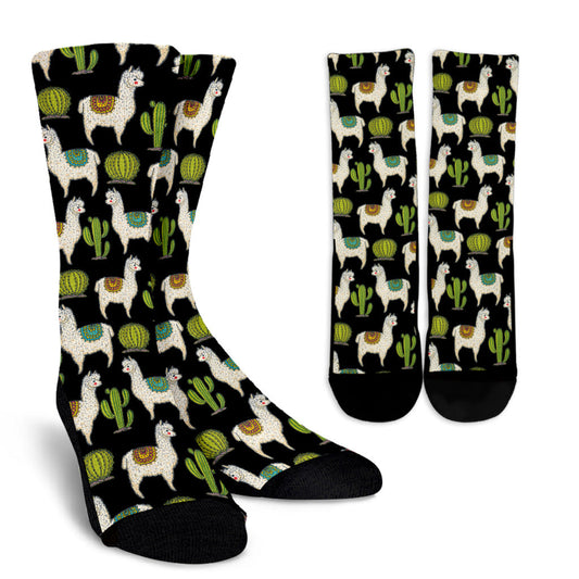 Alpaca Cactus Pattern Print Design 07 Crew Socks