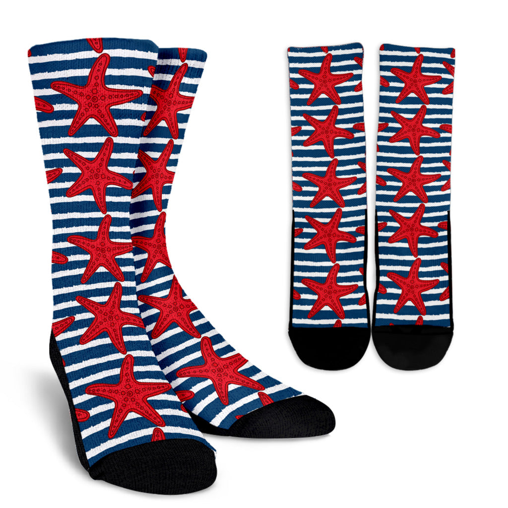 Starfish Red Pattern Print Design 02 Crew Socks