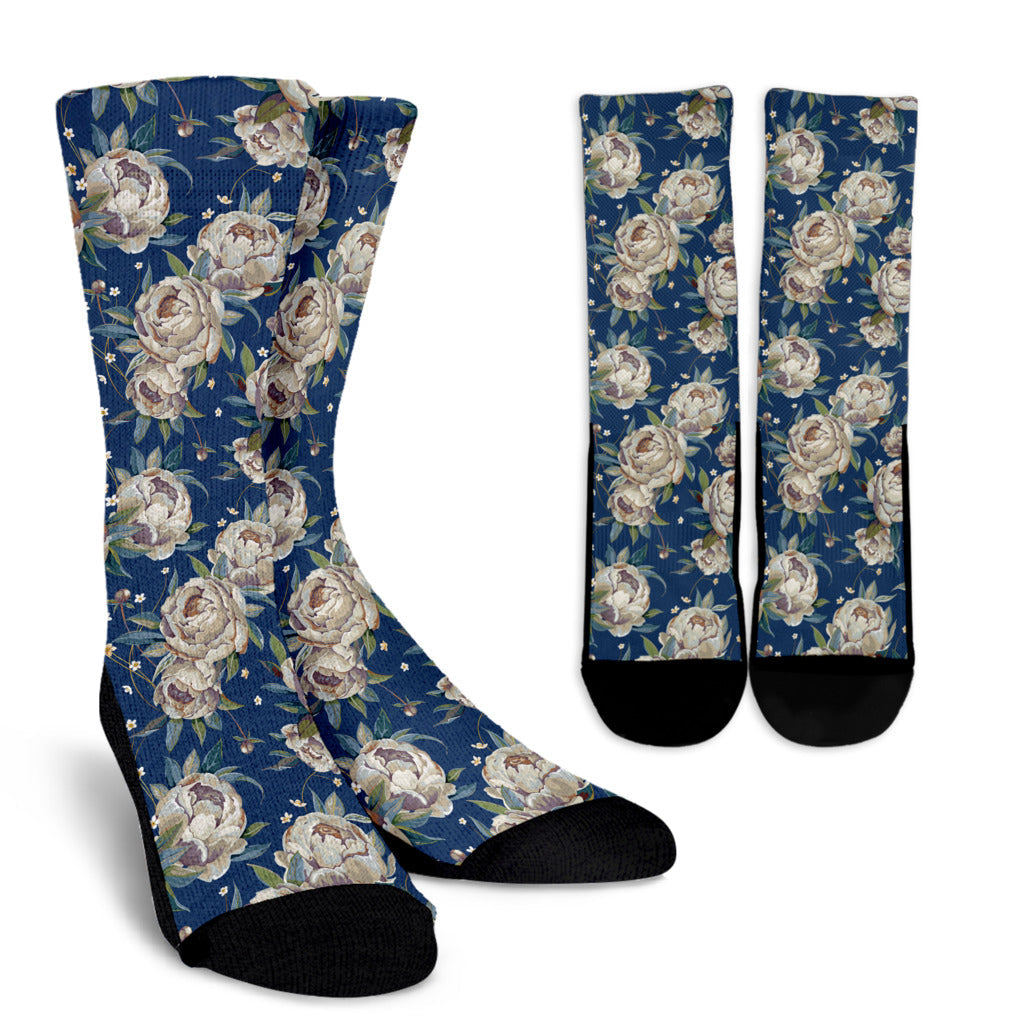 Peony Pattern Print Design A03 Crew Socks
