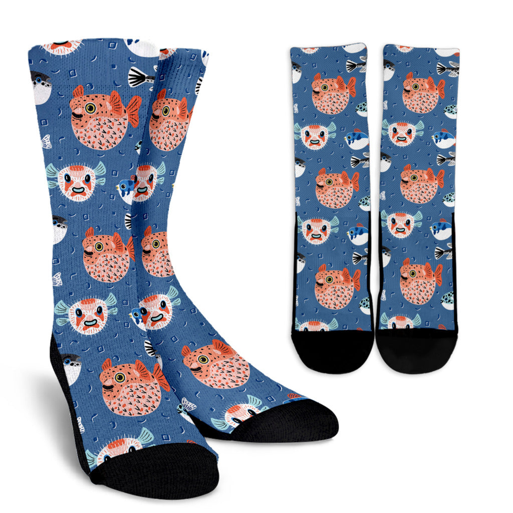 Fugu Pattern Print Design 02 Crew Socks
