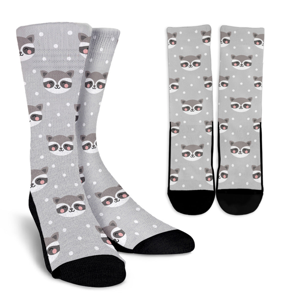Raccoon Pattern Print Design A04 Crew Socks