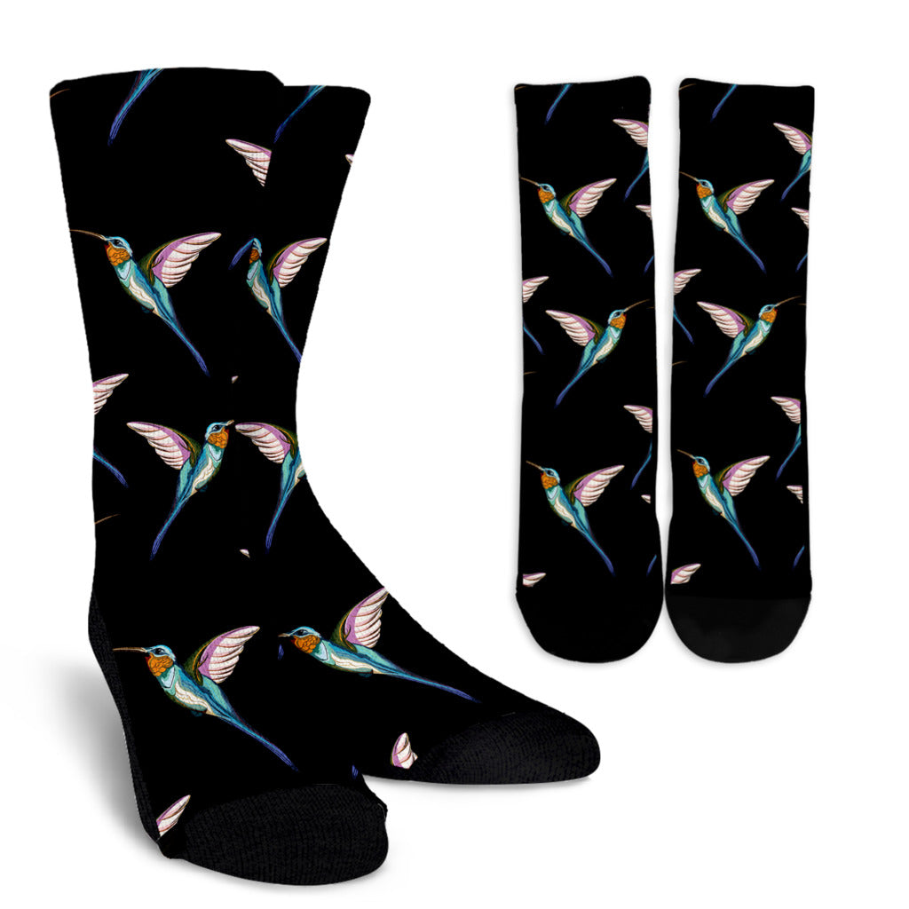 Hummingbird Pattern Print Design 06 Crew Socks