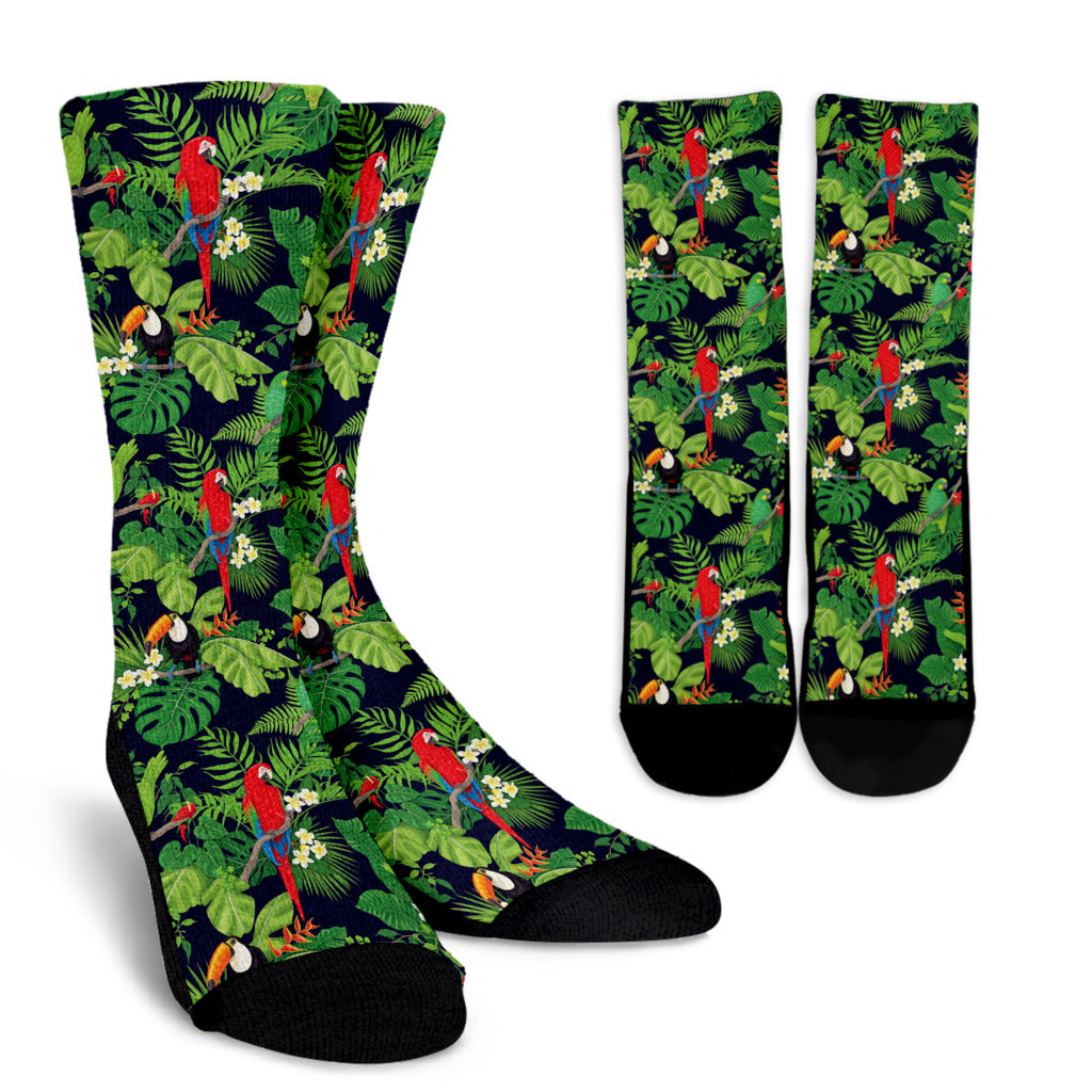Rainforest Parrot Pattern Print Design A03 Crew Socks