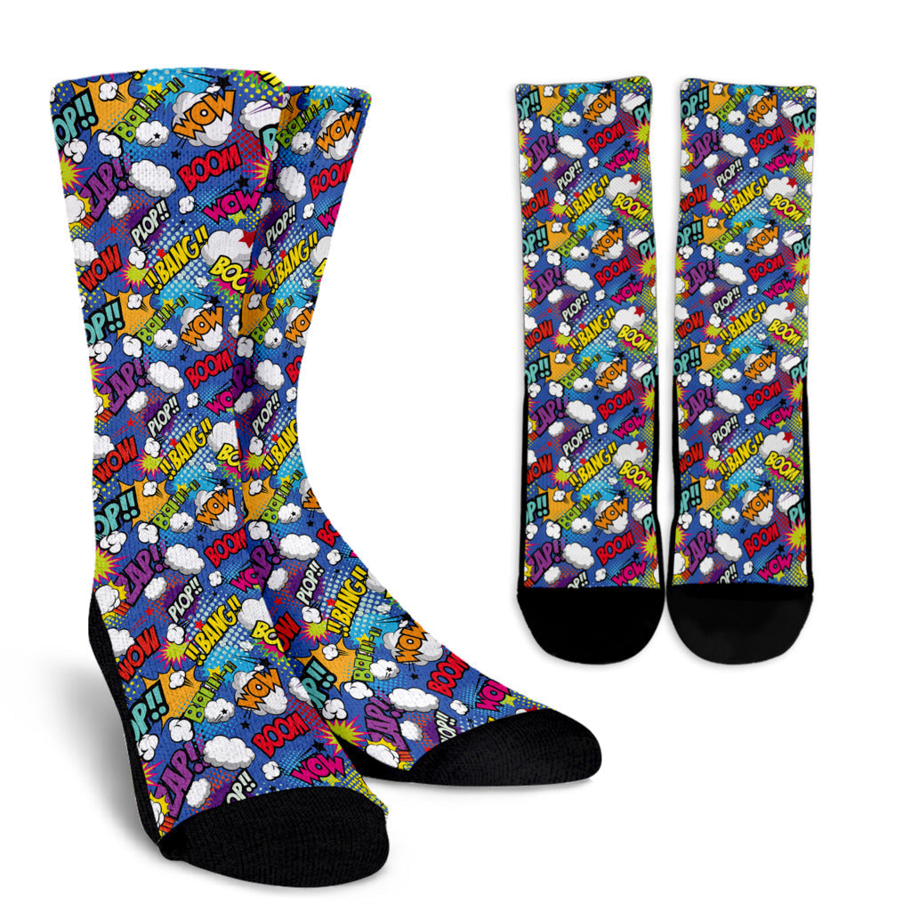 Comic Book Pattern Print Design 02 Crew Socks