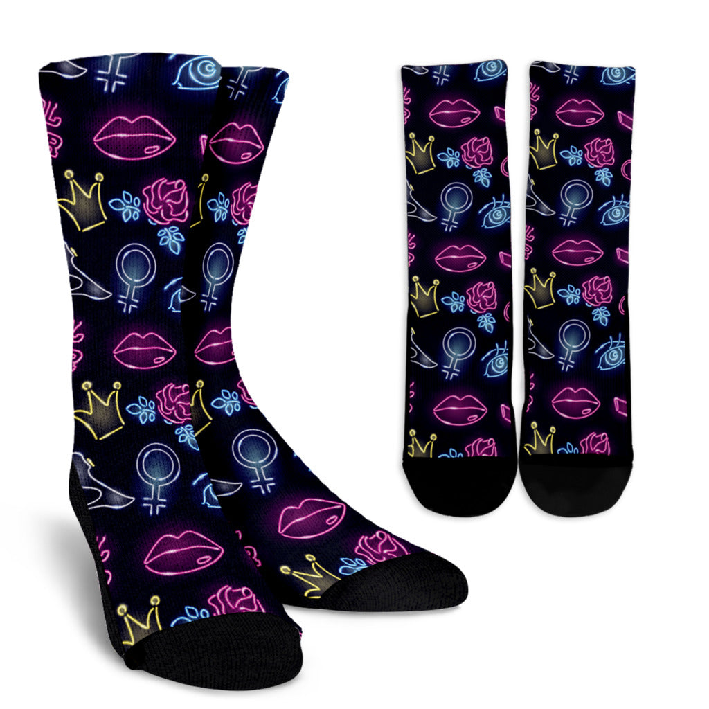 Lipstick Neon Pattern Print Design 02 Crew Socks