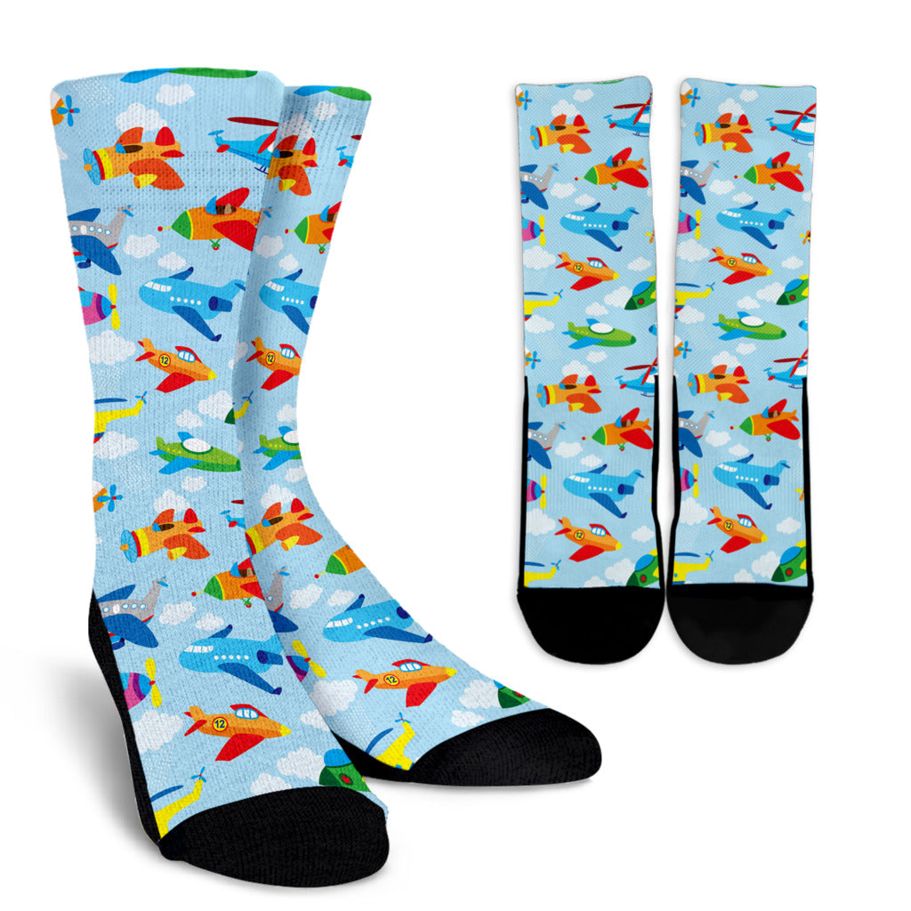 Airplane Colorful Pattern Print Design 01 Crew Socks