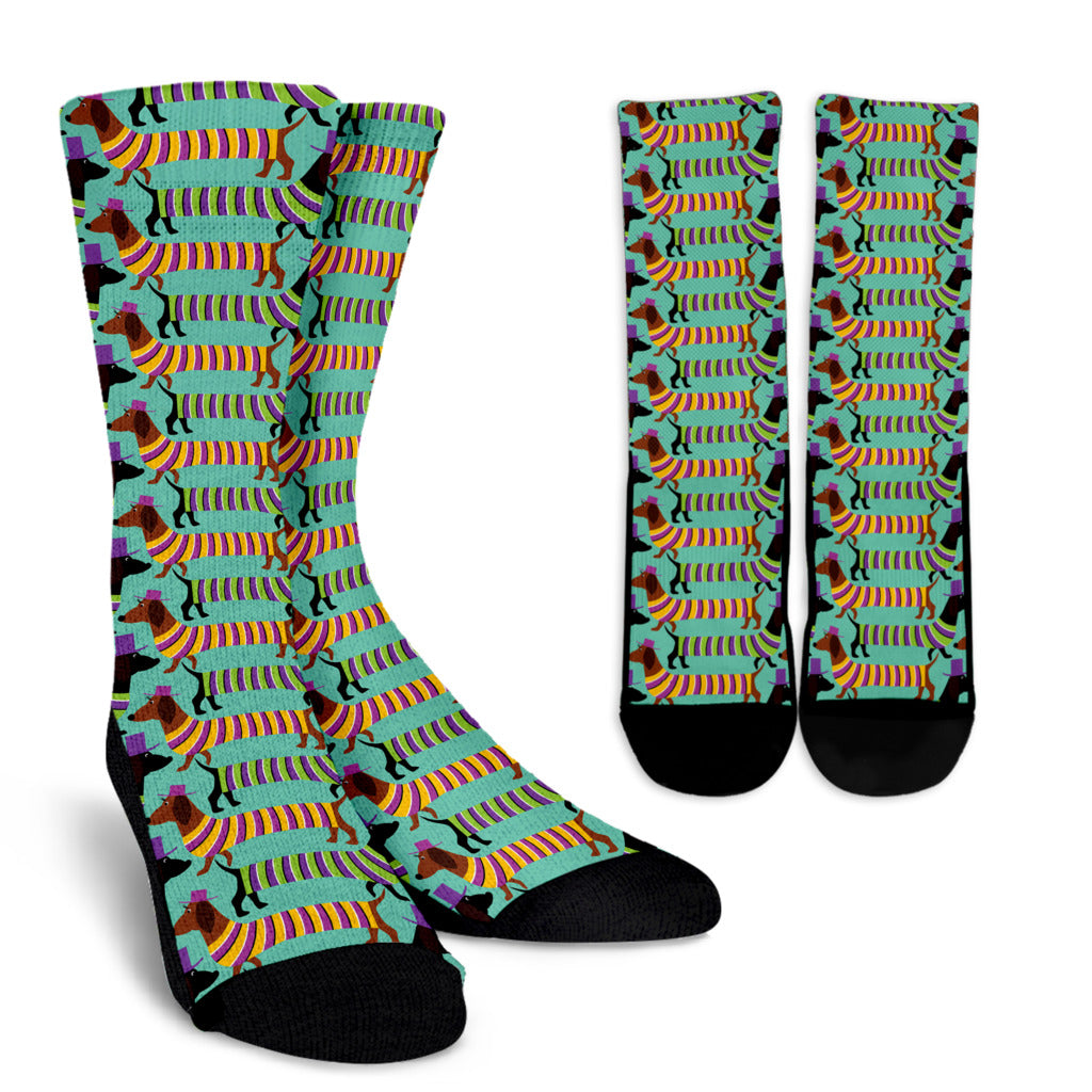Dachshund Pattern Print Design 05 Crew Socks